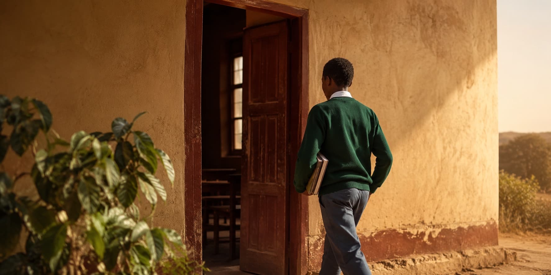 Student walking into a classroom at Bodji Dirmaji High School in Western Oromia